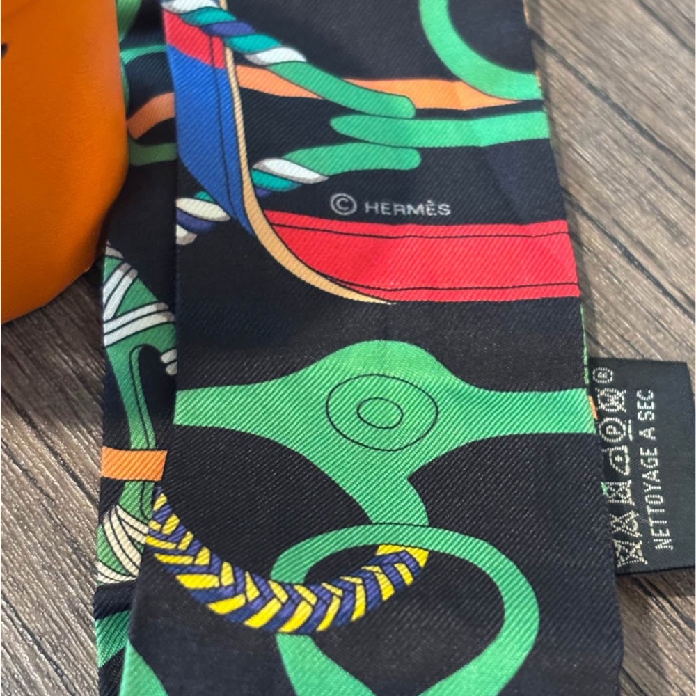 Hermes Women’s Black Multicolor Silk Twilly Headband Scarf Bandeaux - Picture 4 of 6